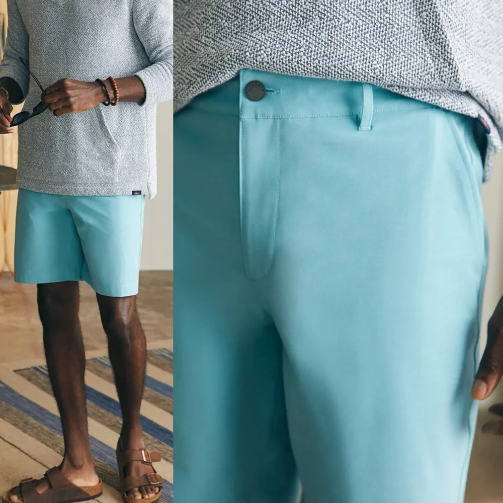 Men’s FAHERTY All Day Shorts turquoise sky blue 9 inch inseam size 38